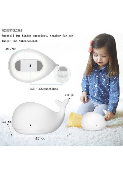 Çocuklar Gece Lambası Sevimli Balina Silikon LED Gece Lambası Çocuk Dokunmatik Anahtarı ile Taşınabilir Bebek Odası, Yatak Odası, Oturma Odası, Hediye (Yurt Dışından) fiyatları