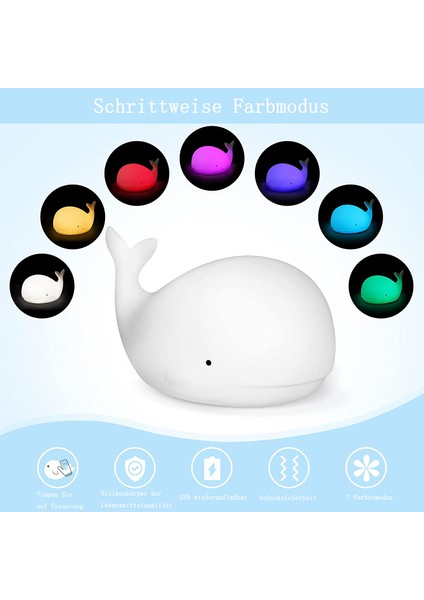 Çocuklar Gece Lambası Sevimli Balina Silikon LED Gece Lambası Çocuk Dokunmatik Anahtarı ile Taşınabilir Bebek Odası, Yatak Odası, Oturma Odası, Hediye (Yurt Dışından) modelleri