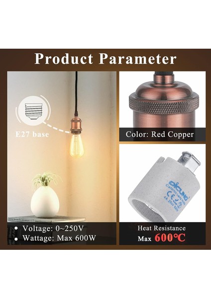 Vintage E27 Lamba Soketi, Edison Retro Sarkıt, Masif Seramik Adaptör, 4 Parça Kırmızı Bakır Soket (Yurt Dışından) fiyatları
