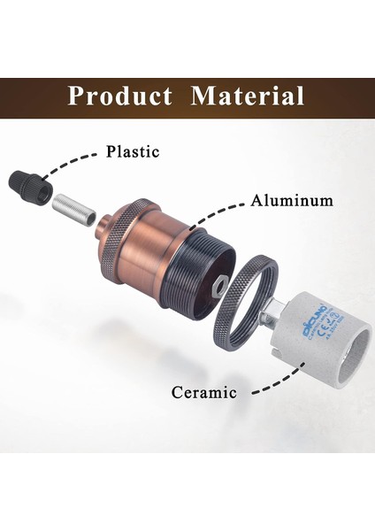 Vintage E27 Lamba Soketi, Edison Retro Sarkıt, Masif Seramik Adaptör, 4 Parça Kırmızı Bakır Soket (Yurt Dışından) modelleri