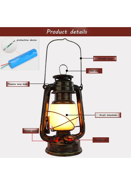 Vintage Fener Hurricane Lambası Şarj Edilebilir Akülü Masa Lambası LED Alev Işığı Gece Lambası Açık Hava Retro Kısılabilir Kamp Lambası, Şarj Aleti, 3 Işık Modu, 1800MAH, Bronz (Yurt Dışından) indirimleri