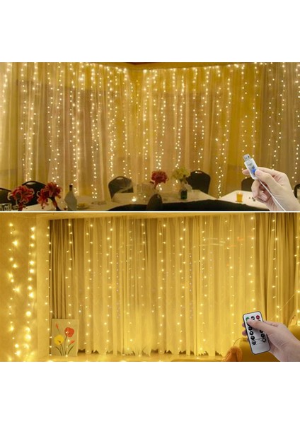 Perde Işıkları - 300 LED 3m*3m Perde Işığı Çelenk 8 Mod Su Geçirmez USB ve Uzaktan Kumanda Yatak Odası Için Iç Mekan Dış Mekan Işık Perdesi Dekorasyonu Noel Düğün Pencere (Yurt Dışından) fiyatları