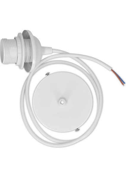 E27 Lamba Soketi - Ampul Askısı Için Tavan Sabitleme Halkalı Soket - Sabitleme Halkalı Beyaz Kablo ve 80 cm Kordon (Yurt Dışından)