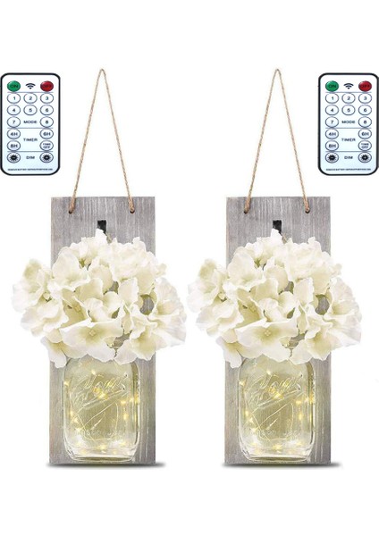 2 Adet LED Peri Işıklar, Yapay Çiçek Ahşap Dekorasyon ile Vintage Mason Kavanoz Duvar Aplik Işık, Rustik Duvar Lambası Dize Işık, Düğün Yatak Odası Duvar Dekorasyonu (Yurt Dışından)