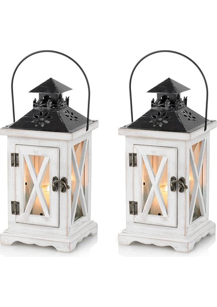 Fener Mumluk Vintage Fener Ahşap Metal Dekoratif Dış Mekan Fener Tutucu Rustik Düğün Merkezinde Asılı Fener Çiftlik Evi Kapalı Dış Mekan Fener Dekoru 28 cm (Yurt Dışından)