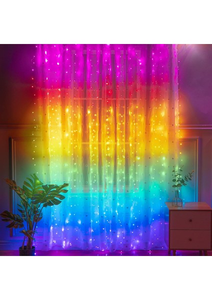 Perde Telli Işık, 3 x 2,8m 300 LED Pencere Işığı Usb, Uzaktan Kumandalı, 10 Su Geçirmez Kancalı Dize Işık, Yatak Odası Noel Dekorasyonu Için (Yurt Dışından)