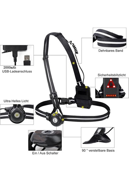 Westgirl Koşu Işığı, Ayarlanabilir Işınlı Göğüs Lambası, USB Şarjlı Su Geçirmez (Yurt Dışından) fiyatları