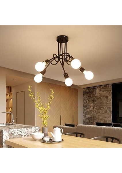 Tavan Lambası Edison 5 Başlıklı Metal Demir Endüstriyel Yaratıcı Siyah, Vintage Sarkıt E27 Işık Fikstürü Retro Yemek Odası Otel Yatak Odası Ev Aydınlatma Aksesuarları - Siyah (Yurt Dışından) fiyatları