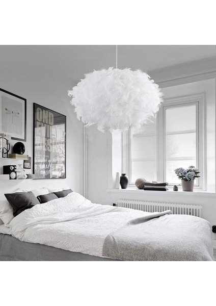Modern Sarkıt Avize Beyaz Tüy Abajur E27 Sarkıt Yatak Odası Oturma Odası Için - Ø 45CM Oval (Yurt Dışından) modelleri