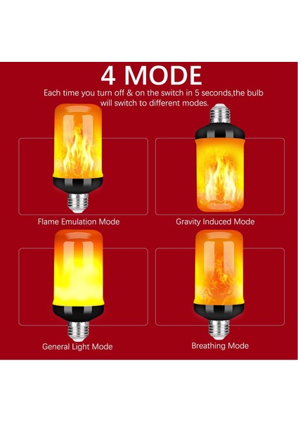 LED Alev Efektli Yangın Ampulü, Yükseltilmiş 4 Mod Titreşen Ateş Noel Süslemeleri Işıkları, Baş Aşağı Efektli E26 Taban Alev Ampulü (2 Paket) (Yurt Dışından) fiyatları