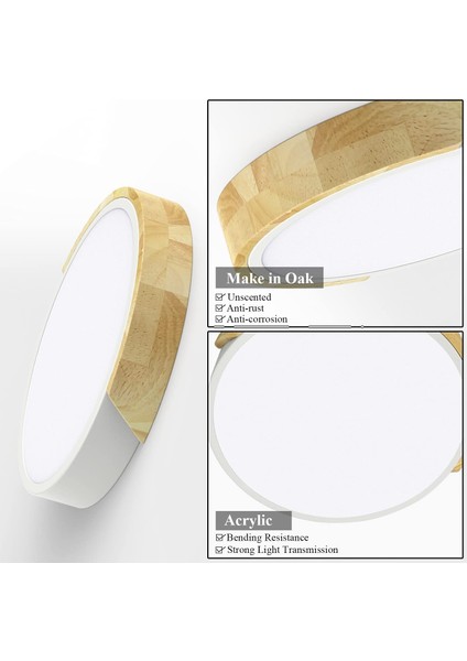 LED Tavan Işığı 24W, Soğuk Beyaz 6000K LED Tavan Lambası 2400LM, Iç Aydınlatma LED Tavan Işığı Demir ve Meşe, Mutfak Oturma Odası Yatak Odası Ofis Için Beyaz Tavan Işığı (Yurt Dışından)