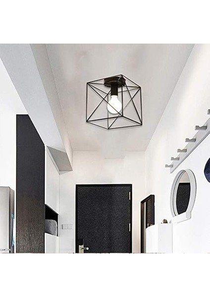Retro Endüstriyel Tavan Lambası Metal Geometrik Kafes E27 Modern Avize Avize Aydınlatma Aydınlatma Demir Siyah Küp Tavan Lambası (Yurt Dışından) fiyatları