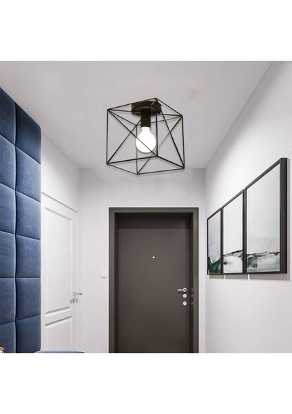 Retro Endüstriyel Tavan Lambası Metal Geometrik Kafes E27 Modern Avize Avize Aydınlatma Aydınlatma Demir Siyah Küp Tavan Lambası (Yurt Dışından) modelleri