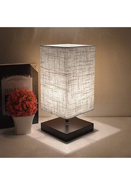 Başucu Lambası Kumaş Abajur, Masa Lambası, Modern ve Iskandinav Tasarımı, Doğal ve Açık Ahşap Taban, Oturma Odası Ofis Için E27 Priz ve Priz (Led Ampul Dahil) (Yurt Dışından)