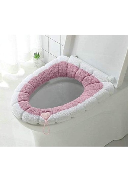 Banyo Için Asma Halkalı 2 Evrensel Su Geçirmez Klozet Minderi Seti - Yumuşak ve Sıcak - Yıkanabilir - Pembe (Yurt Dışından)