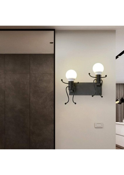 Yaratıcı Insansı Duvar Aplik Retro Demir Vintage Duvar Lambası Modern Bireysel Aplik Metal Lamba Bar, Yatak Odası, Mutfak, Restoran, Kafe, Koridor E27 (Siyah) (Yurt Dışından) fiyatları