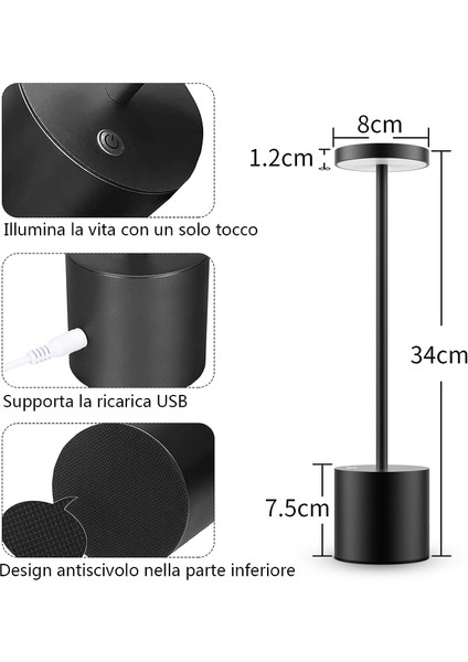 Kablosuz Masa Lambası, 6000MAH Şarj Edilebilir Pil, 2 Parlaklık Seviyesi, Metal Başucu Lambası, Oturma Odası, Yatak Odası, Ofis, Stüdyo Için (Siyah) (Yurt Dışından) fiyatları