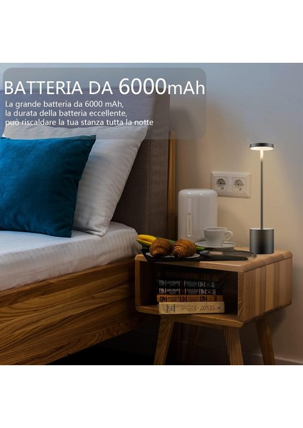 Kablosuz Masa Lambası, 6000MAH Şarj Edilebilir Pil, 2 Parlaklık Seviyesi, Metal Başucu Lambası, Oturma Odası, Yatak Odası, Ofis, Stüdyo Için (Siyah) (Yurt Dışından) modelleri
