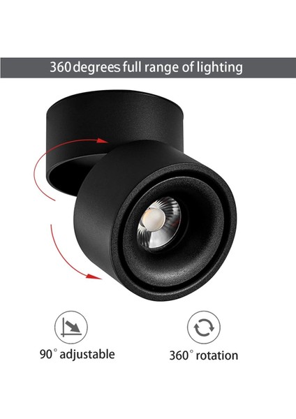 10W LED Tavan Spot Lambası, Işık Gövde Açısı Ayarlanabilir, Spot 10X10X10CM (SIYAH-3000K) (Yurt Dışından) modelleri