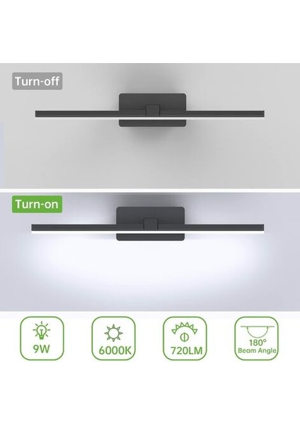 LED Ayna Işığı 9W, Banyo Ayna Işığı Soğuk Beyaz 6000K Ayna Ön Aydınlatma 40CM Banyo Dolabı Aydınlatma 720LM Siyah LED Ayna Duvar Işığı (Yurt Dışından) fırsatları