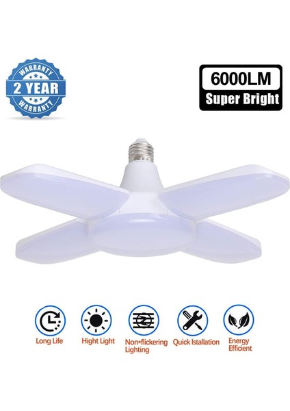 60W LED Garaj Lambası, E27 6000 Lümen Güvenlik Tavan Lambası, 4 Ayarlanabilir Panelli Dönüştürülebilir Atölye Işığı, Süper Parlak Gün Işığı (Yurt Dışından) modelleri