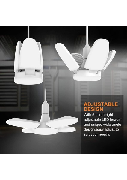 60W LED Garaj Lambası, E27 6000 Lümen Güvenlik Tavan Lambası, 4 Ayarlanabilir Panelli Dönüştürülebilir Atölye Işığı, Süper Parlak Gün Işığı (Yurt Dışından) fırsatları