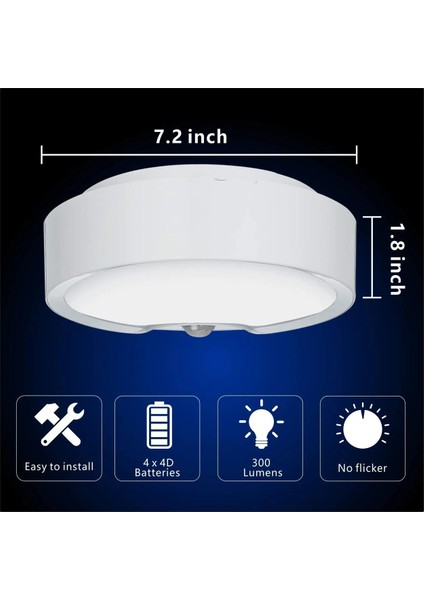 Hareket Sensörlü LED Tavan Lambası, Süper Parlak Pille Çalışan Iç Mekan Tavan Lambası, 18,3cm 300LM - Açık Beyaz (Yurt Dışından) fiyatları