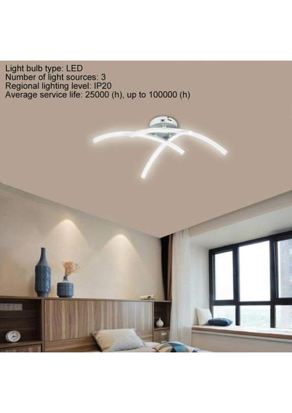 LED Tavan Lambası, Modern Tasarım Kavisli Tavan Avize Lambası, Oturma Odası Yatak Odası Yemek Odası Için 3 Kavisli Işık ile 18W (Soğuk Beyaz) (Yurt Dışından) modelleri