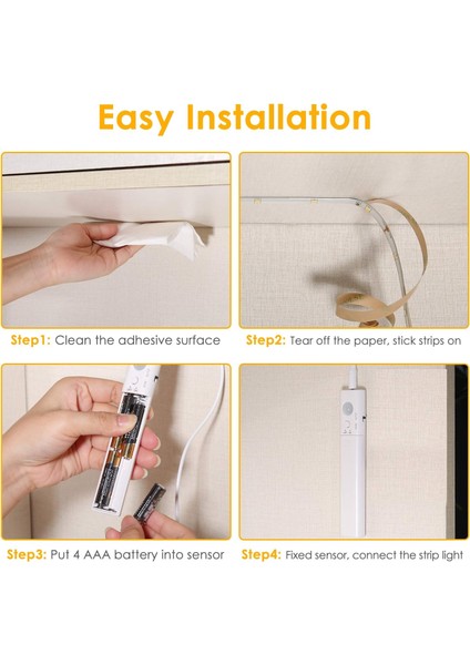 Dolap Işığı, Luxjet® 60LED 2m Gece Işık Şeridi Işık Şeridi, Dolap/gardırop/dolap Merdivenleri/koridor/gardırop Için Hareket Sensörü Lambası, Pille Çalışan (Yurt Dışından) modelleri