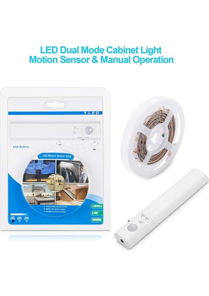 Dolap Işığı, Luxjet® 60LED 2m Gece Işık Şeridi Işık Şeridi, Dolap/gardırop/dolap Merdivenleri/koridor/gardırop Için Hareket Sensörü Lambası, Pille Çalışan (Yurt Dışından) indirimleri
