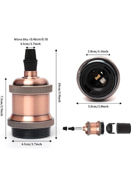 Metal Vintage Lamba Soketi E27 Retro Sarkıt Katı Seramik Adaptör Lamba Tutucu Soket Dıy Endüstriyel Tarzı Soket (Kırmızı Bakır) (Yurt Dışından) fiyatları