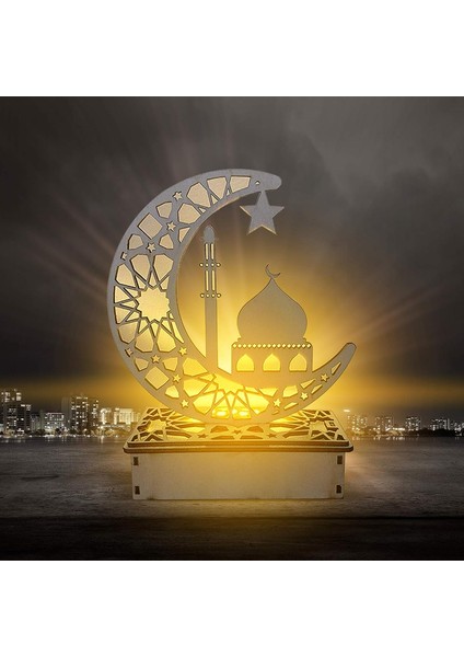 Eid Mubarak LED Ahşap Lamba, Müslüman Ramazan Festivali Dekorasyon Hilal Yıldız Fener, Eid Yarım Ay Gece Lambası (Yurt Dışından)
