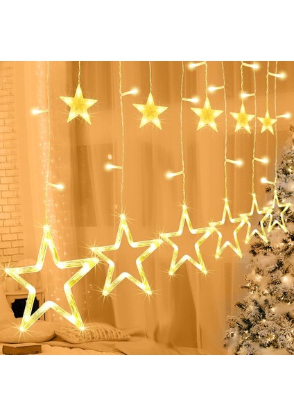 Noel Peri Işıkları Yıldızlar 138 LED 8 Mod Işık Perdesi Iç Mekan/dış Mekan IP65 Su Geçirmez Noel Aydınlatma Yıldız Perdesi (Sıcak Beyaz) (Yurt Dışından)