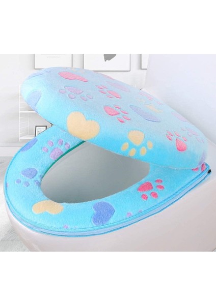 2'li Yıkanabilir Yumuşak Polar Klozet Kapağı - Mavi (Yurt Dışından)