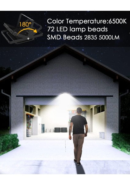 LED Projektör Hareket Sensörü 50W, Su Geçirmez IP66 Dış Mekan LED Projektör, Bahçe, Garaj, Veranda Için 6500K Soğuk Beyaz Dış Mekan LED Projektör Hareket Sensörü (Yurt Dışından) fiyatları