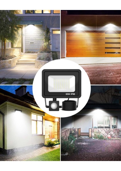 LED Projektör Hareket Sensörü 50W, Su Geçirmez IP66 Dış Mekan LED Projektör, Bahçe, Garaj, Veranda Için 6500K Soğuk Beyaz Dış Mekan LED Projektör Hareket Sensörü (Yurt Dışından) fırsatları