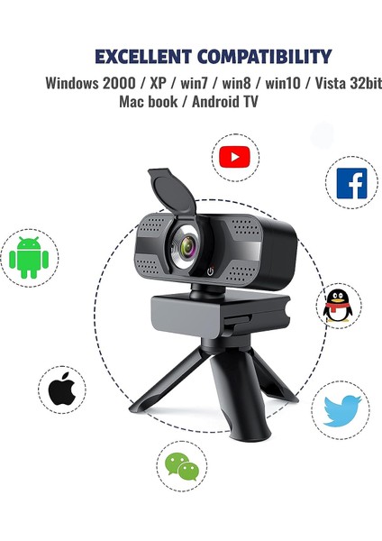Kamera 1080P Full Hd Web Kamerası, Tripodlu USB Web Kamerası, Masaüstü ve Kucak Için Pc Web Kamerası (Yurt Dışından) indirimleri