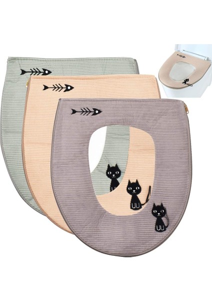 3 Parça Sıcak Klozet Pedi Su Geçirmez Klozet Kapağı Fermuarlı Yıkanabilir Klozet Kapağı (Yurt Dışından)