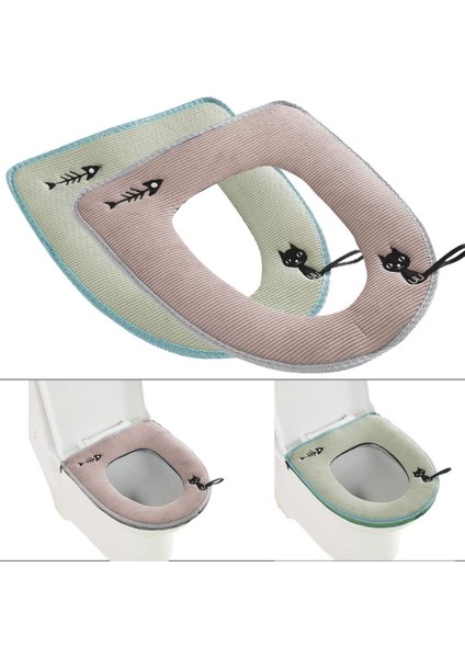 2'li Klozet Kapağı Seti, Fermuarlı, Kalın Deri, Asma Halkalı, Çok Sıcak, Yıkanabilir (Gri + Yeşil) (Yurt Dışından) fırsatları