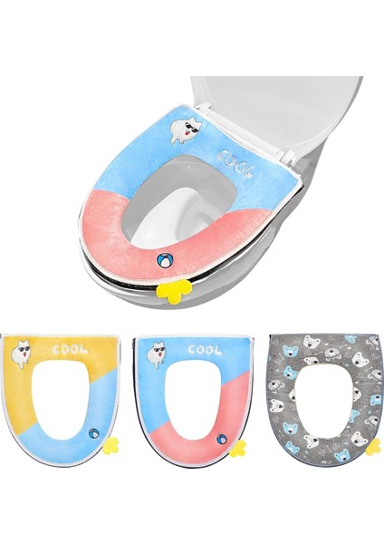 3 Adet Klozet Kapağı, Saplı Klozet Koruyucu, Yıkanabilir Evrensel Klozet Minderi Sıcak Yumuşak (Yurt Dışından)