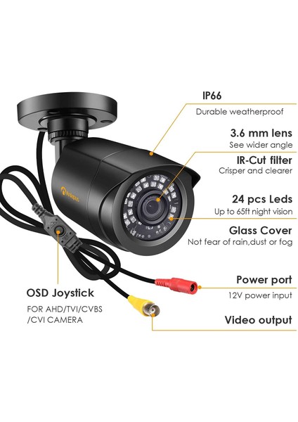 Kamera 1080P Dış Mekan Güvenlik Kamerası IP66 20 Metre Gece Görüşü 3.6mm Lens 4'ü Bir Arada (Yurt Dışından) fiyatları