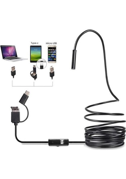 Endoskop 3'ü 1 Arada Usb/mikro Usb/tip C Megapiksel Hd Endoskop Android Telefon/windows/macbook Os Bilgisayar Için Su Geçirmez Yarı Sert Kablo Yılan Kamera (Yurt Dışından)