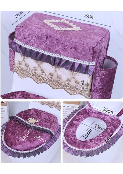 3'lü Peluş Klozet Kapağı Seti Dantelli Klozet Kapağı Sıcak ve Yumuşak Evrensel Banyo Klozet Minderi (Pembe) (Yurt Dışından) fiyatları