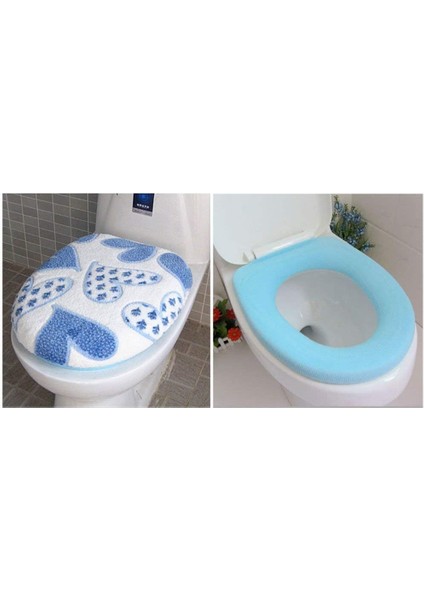 2'li Klozet Kapağı Seti, Banyo Için, Yumuşak ve Sıcak Tutan Paspas, Yıkanabilir (Mavi) (Yurt Dışından) modelleri