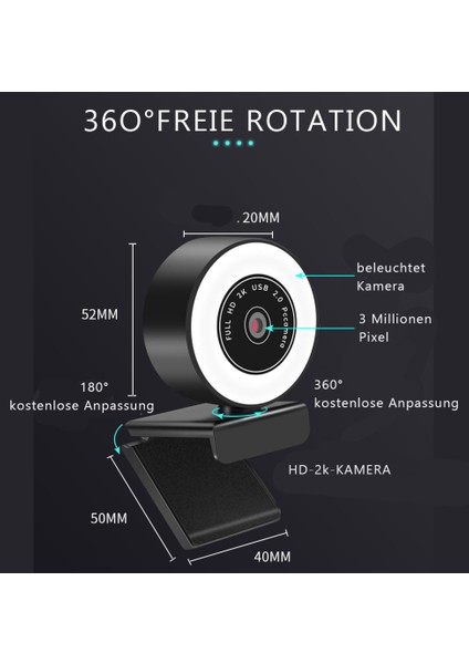 Kamera Angetube 60FPS 1080P Halka Işıklı Web Kamerası - 5x Dijital Yakınlaştırmalı Pc Kamerası (Yurt Dışından) fiyatları