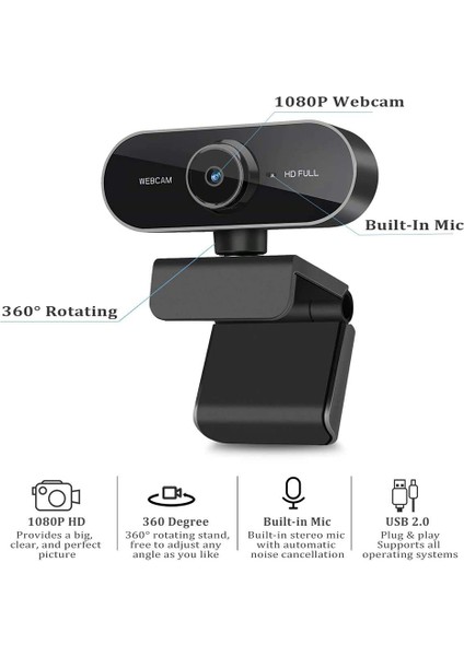 Mikrofonlu Kamera Web Kamerası, Bilgisayar, Pc, Dizüstü Bilgisayar Için Full Hd 1080P Web Kamerası Video Kamera (Yurt Dışından) fırsatları
