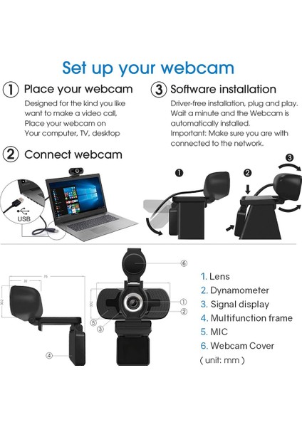 Kamera USB Web Kamerası 1080P Kapaklı Web Kamerası Pc Masaüstü Dizüstü Bilgisayar Akışı Webc Için (Yurt Dışından) fiyatları