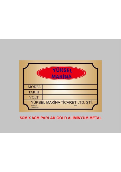 Aliminyum Parlak Yüzeyli Metal Etiket 5cm*8cm 10 Adet , Asansör Etiketi , Makina Etiketi