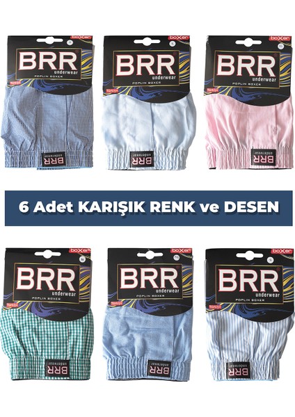 Karışık Renk 6’lu Paket Pamuklu Poplin Boxer Şort