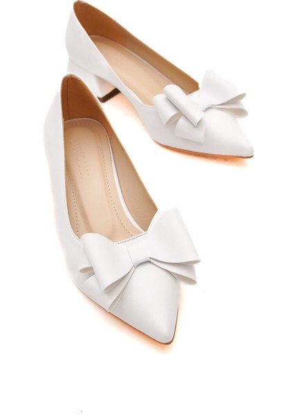 Renata Beyaz Fiyonklu (4cm) Sivri Burun Topuklu Ayakkabı fiyatları